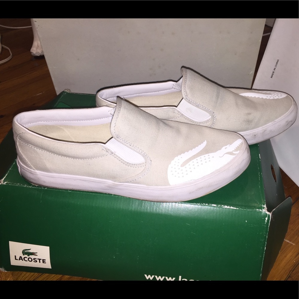 Lacoste slides tan white beige brown